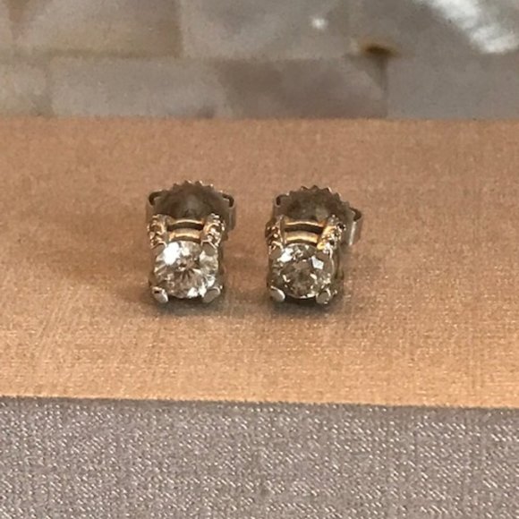 Natural Diamond 1 Carat Total Weight Studs - 14K White Gold - Picture 10 of 15